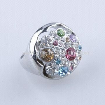 High-Grade Alloy-plated Platinum Womens Ring with Colorful Rhinestone, Available in Fashion Style