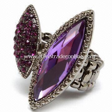 Ring, Made of Alloy, Decorated with Rhinestones and Crystal, Available in Various Plating Colors