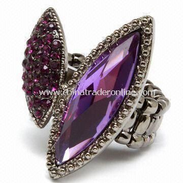 Ring, Made of Alloy, Decorated with Rhinestones and Crystal, Available in Various Plating Colors from China