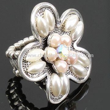 Ring, Made of Alloy with White Pearls, Customized Designs and Logos are Accepted