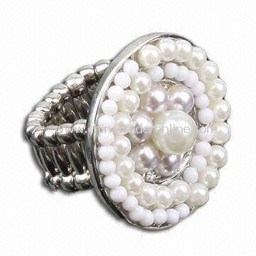 Ring, Made of Alloy with White Pearls, Various Designs are Available from China