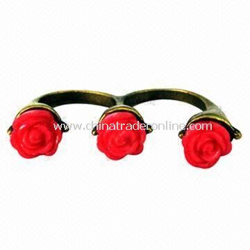 Rose Flower Tow Finger Ring, Nickel- and Lead-free, Eco-friendly