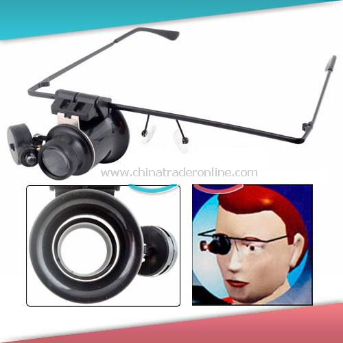 20X Glasses Type Magnifier Magnifying Lens Eye Gauge with LED Light for Handicraft Watch Repair