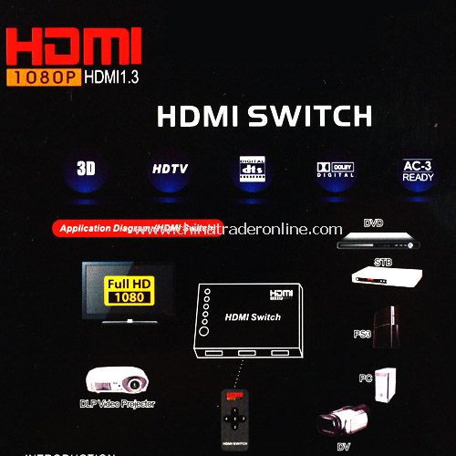 3 Port Way HDMI Switch Switcher Splitter HDTV with Remote from China