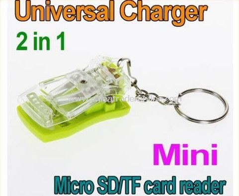 2 in 1 Multifunctional Protable Mini USB Universal Charger + Micro SD/TF card Reader with Keychain for travel free shipping 5pcs