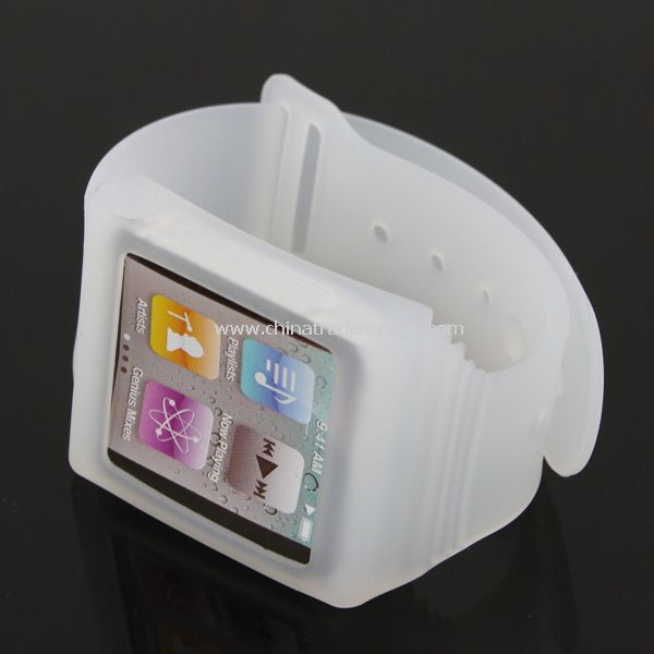 Sports Design Watch Face Silicone Wrist Strap Band Soft Skin Case Cover for iPod Nano 6th - White