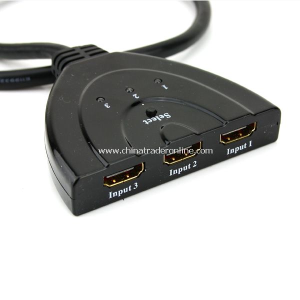 3 Port AUTO HDMI SWITCH SWITCHER SPLITTER HUB HD 1080p w/1.5 Cable Support 3D from China