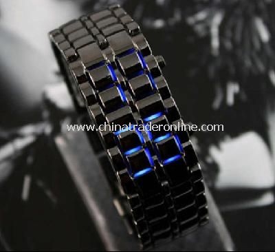 Black Stainless Steel LED Blue Digital Unsex Bracelet Watch from China