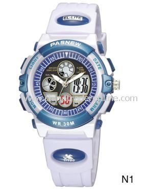 HighQuality Fashion PASNEW LED+Pointer Water-proof Dual Time Boys Sport Watch from China