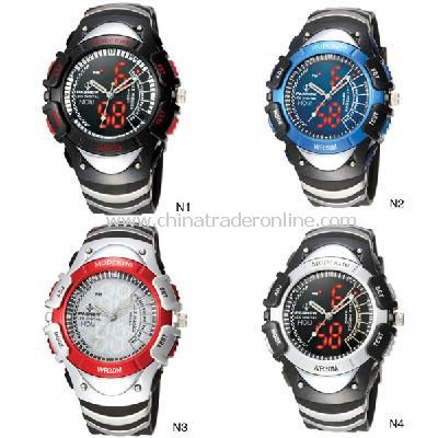 HighQuality PASNEW LED+Pointer Water-proof Dual Time Boys Girls Sport Watch