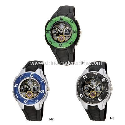 HighQuality PASNEW LED+Pointer Water-proof Dual Time Boys Sport Watch from China