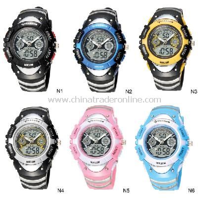 HighQuality PASNEW LED+Pointer Water-proof Dual Time Boys Sport Watch