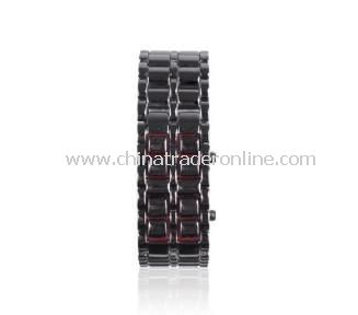 72-LED Red Light Matrix Leather Watch/Wristwatch (Black) from China