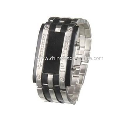 Fashion Sector Revolving Steel Glass Mens LED Wrist Watch