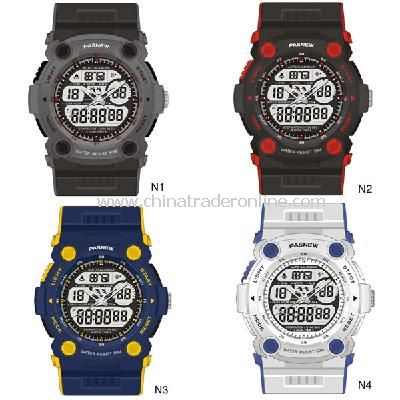 HighQuality Color Block PASNEW LED Water-proof Boys Girls Sport Watch