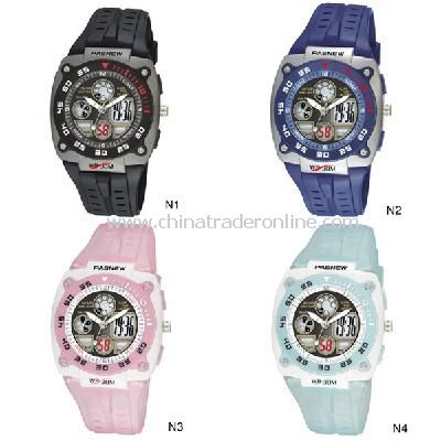 HighQuality PASNEW LED+Pointer Water-proof Dual Time Boys Girls Sport Watch