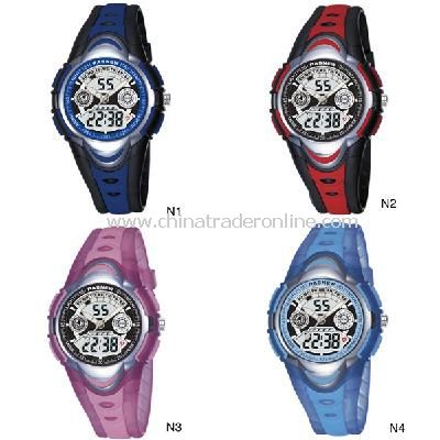 HighQuality PASNEW LED+Pointer Water-proof Dual Time Boys Girls Sport Watch