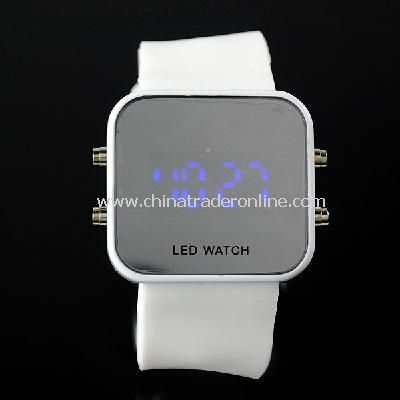 New Mens Silicone Band LED Sports Wrist Watch White from China