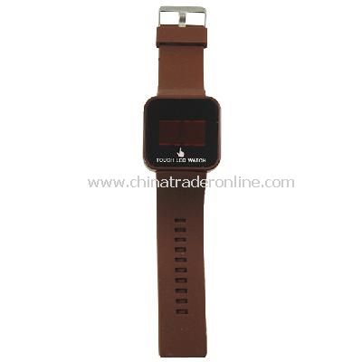 Silicone Touch Screen Creative Red LED Flashing Wristband Watch Brown from China