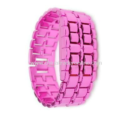 Stainless Purple Steel LED Red Digital Unsex Bracelet Watch