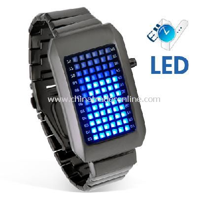 72-LED Blue Light Matrix Stainless Steel Watch/Wristwatch (Black)