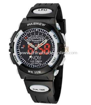 HighQuality PASNEW LED+Pointer Water-proof Dual Time Boys Girls Sport Watch
