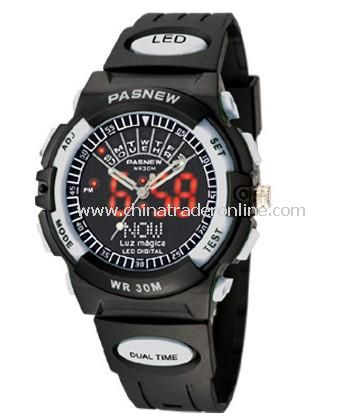 HighQuality PASNEW LED+Pointer Water-proof Dual Time Boys Girls Sport Watch from China