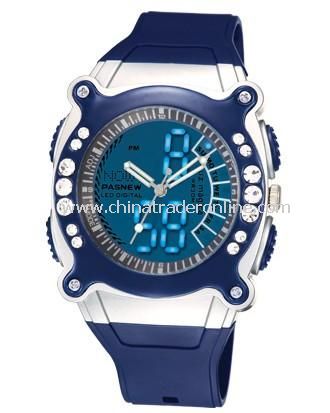 HighQuality PASNEW LED+Pointer Water-proof Dual Time Boys Girls Sport Watch