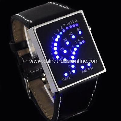 New 29 LED Blue LED Digital Unsex Black Leather Watch