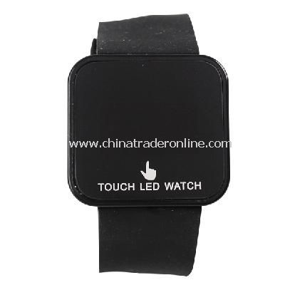 Silicone Touch Screen Creative Red LED Flashing Wristband Watch black