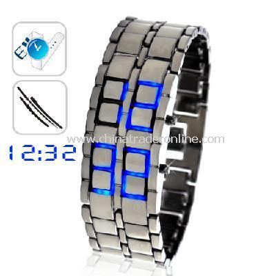 Stainless Silver Steel LED Blue Digital Unsex Bracelet Watch