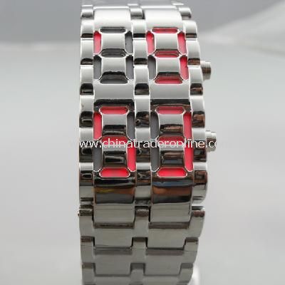 Stainless Silver Steel LED Red Digital Unsex Bracelet Watch from China
