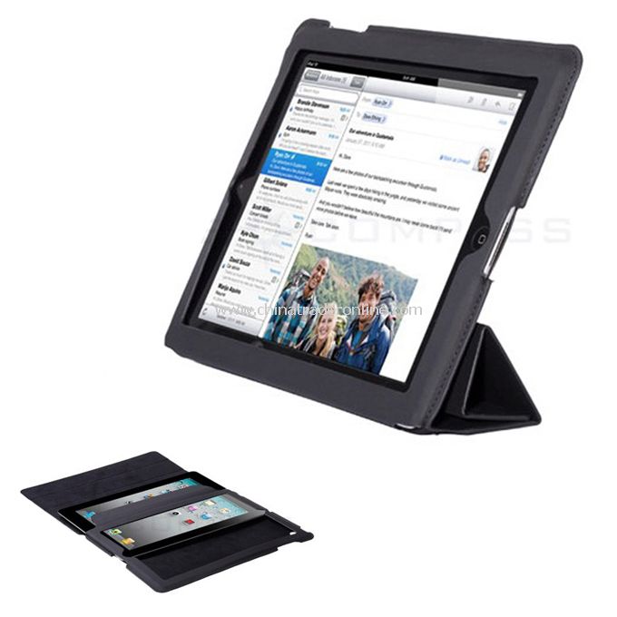 Black Smart Cover Magnetic Leather Case Stand for iPad 2 from China