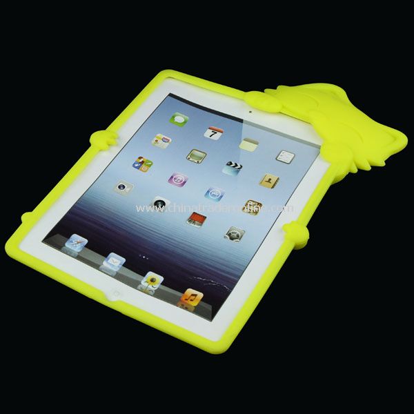 Cute KiKi Cat Silicone Case Back Cover Skin for iPad 2 Yellow