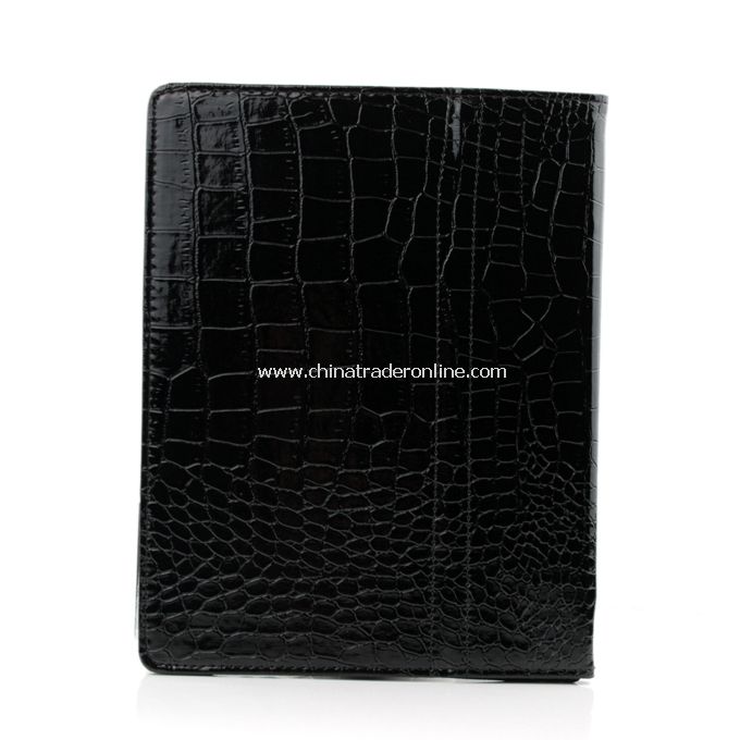 Shiny Black Crocodile Skin Folio Magnetic Smart Leather Case Cover for iPad 2