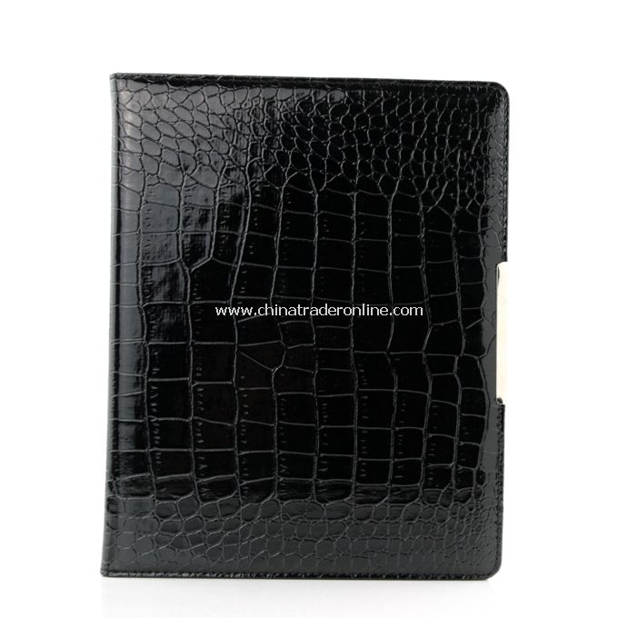 Shiny Black Crocodile Skin Folio Magnetic Smart Leather Case Cover for iPad 2