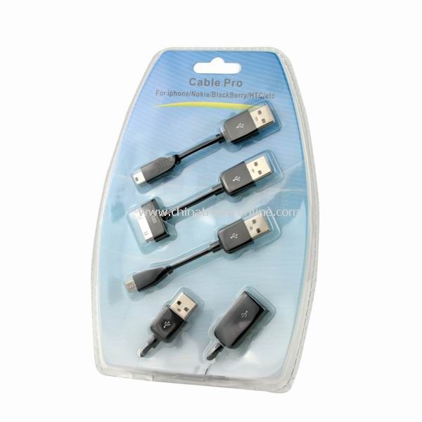 4 in 1 Black USB Extension Cable Pro Set For iPhone Nokia Blackberry HTC/etc from China