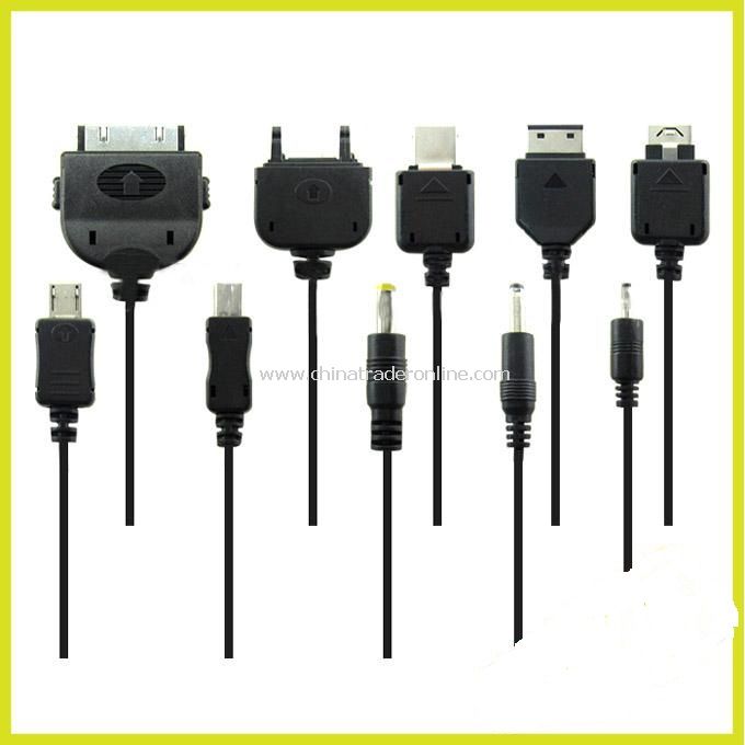 10-in-1 USB/Car Power Adapter/Charger for Cellphones Black
