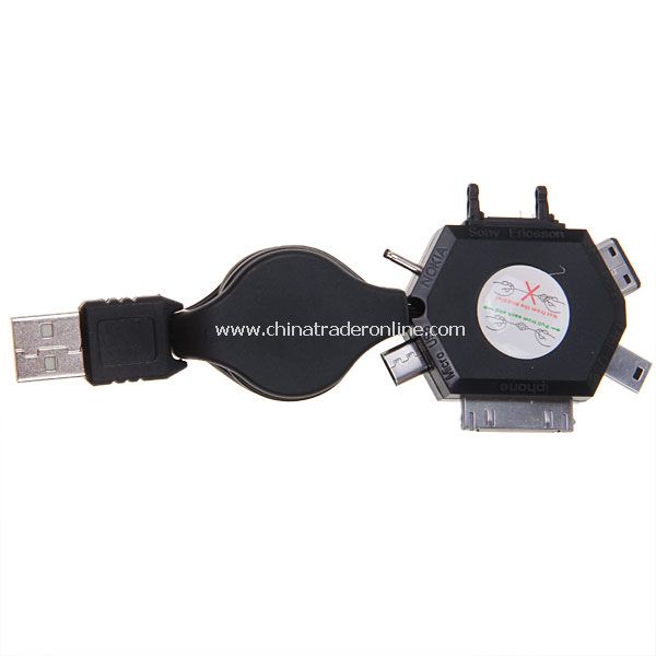 USB 6in1 Charging Retractable Cable for iPhone/Nokia/Sony/Samsung Mobile Phones Black