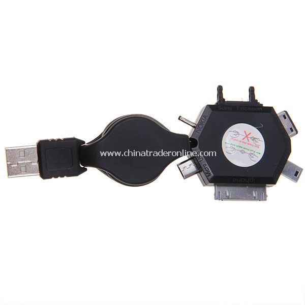 USB 6in1 Charging Retractable Cable for iPhone/Nokia/Sony/Samsung Mobile Phones Black from China