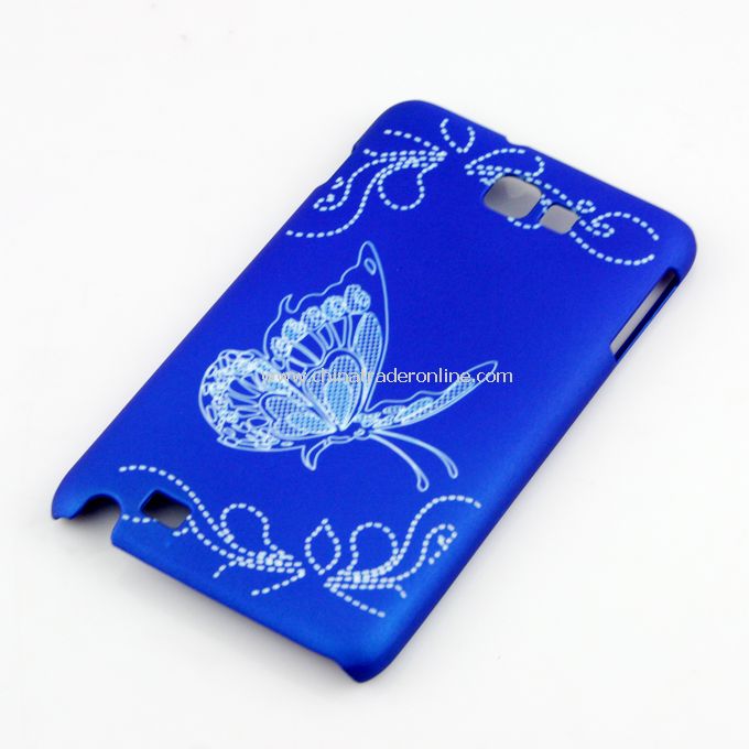 Butterfly Pattern Plastic Hard Case Cover for SAMSUNG I9220 Galaxy Note N7000 Blue