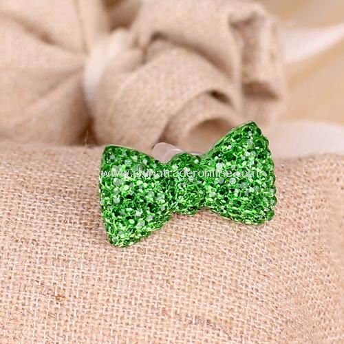 Crystal bow iphone headset hole dust plug / universal cell phone headset jack dust plug green from China