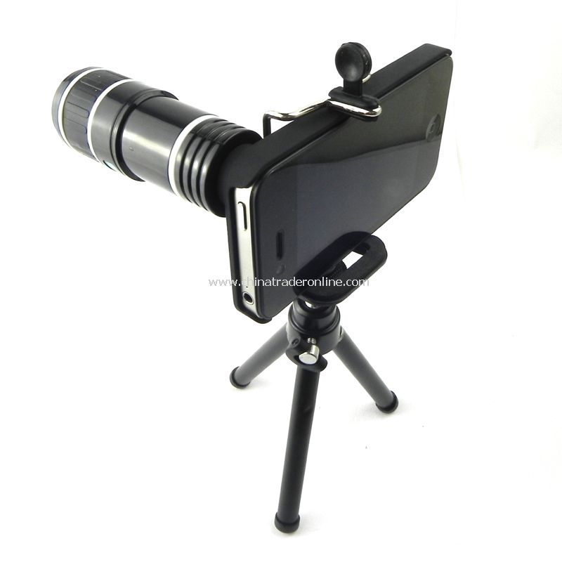 12X Zoom Telescope Camera Lens Kit Tripod Stand Case for iPhone 4 4S 4G