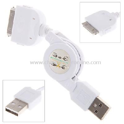 iPhone 4/4S/3G/3GS/iPod 1/2/3 retractable cord white USB2.0 Charging Cable data transfer cable