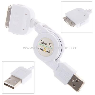 iPhone 4/4S/3G/3GS/iPod 1/2/3 retractable cord white USB2.0 Charging Cable data transfer cable from China