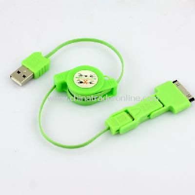 3 in 1 Retractable USB to Mini / Micro USB / iPhone 4 4S iPod Sync Charging Cable from China