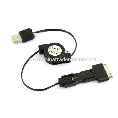 3 in 1 Retractable USB to Mini / Micro USB / iPhone 4 4S iPod Sync Charging Cable