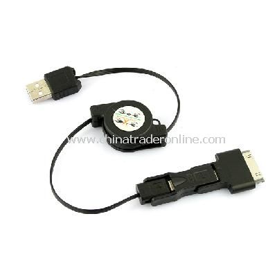 3 in 1 Retractable USB to Mini / Micro USB / iPhone 4 4S iPod Sync Charging Cable from China