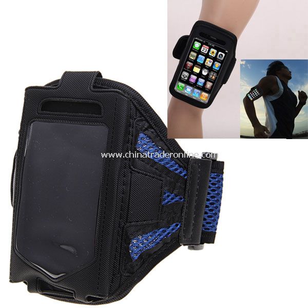 Stylish Reticular Sports Armband Pouch Case Arm Strap Holder for iPhone 4 4S - Blue