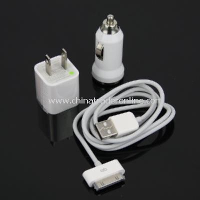 Wall AC+ Car Charger Adapter+ USB Cable for iPod iPhone
